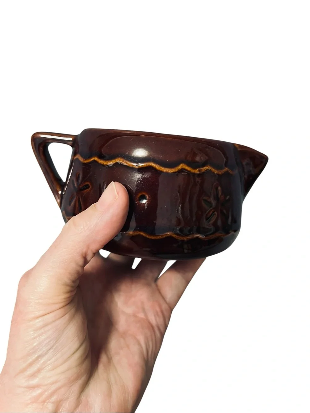 MARCREST Daisy and Dot Ceramic Creamer and Sugar Set Colorado Brown Glaze